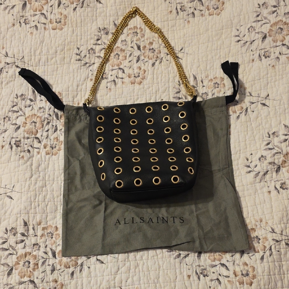 All Saints Black and Gold Women's Bag